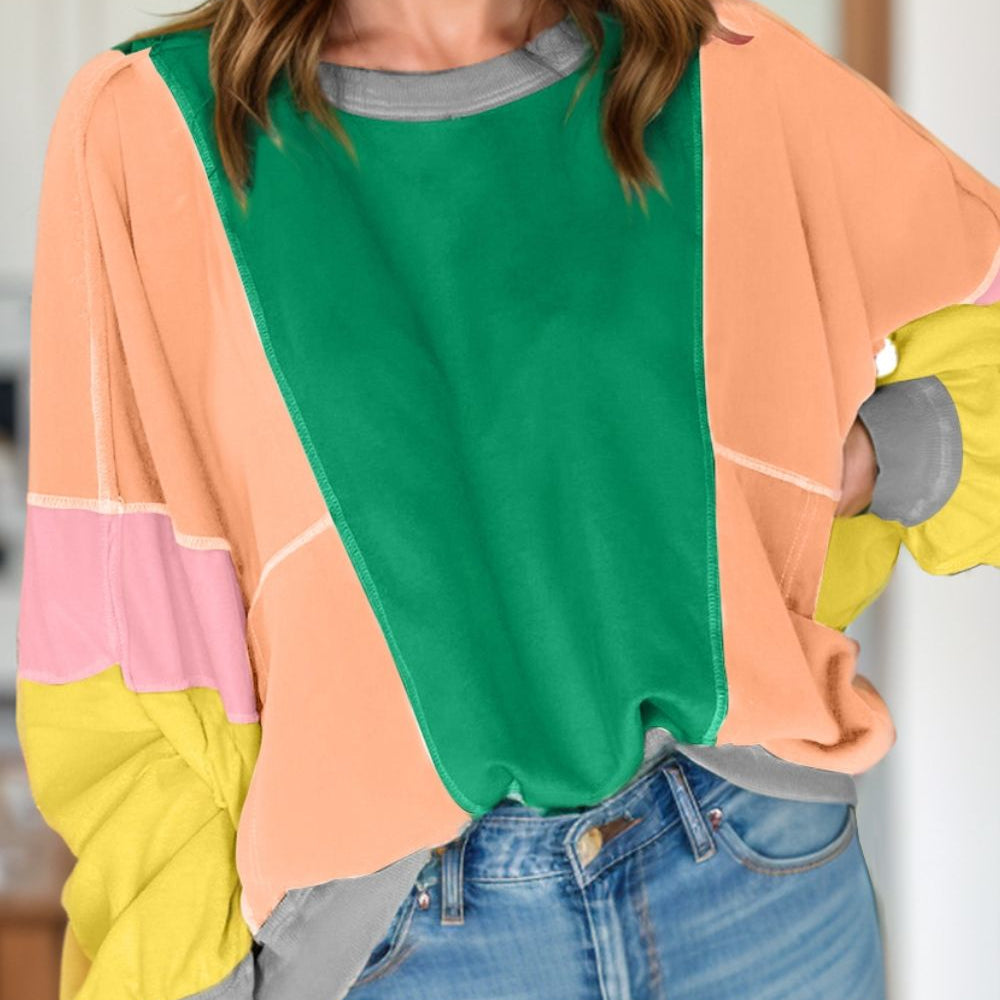 
                      
                        Color Block Round Neck Long Sleeve Top
                      
                    