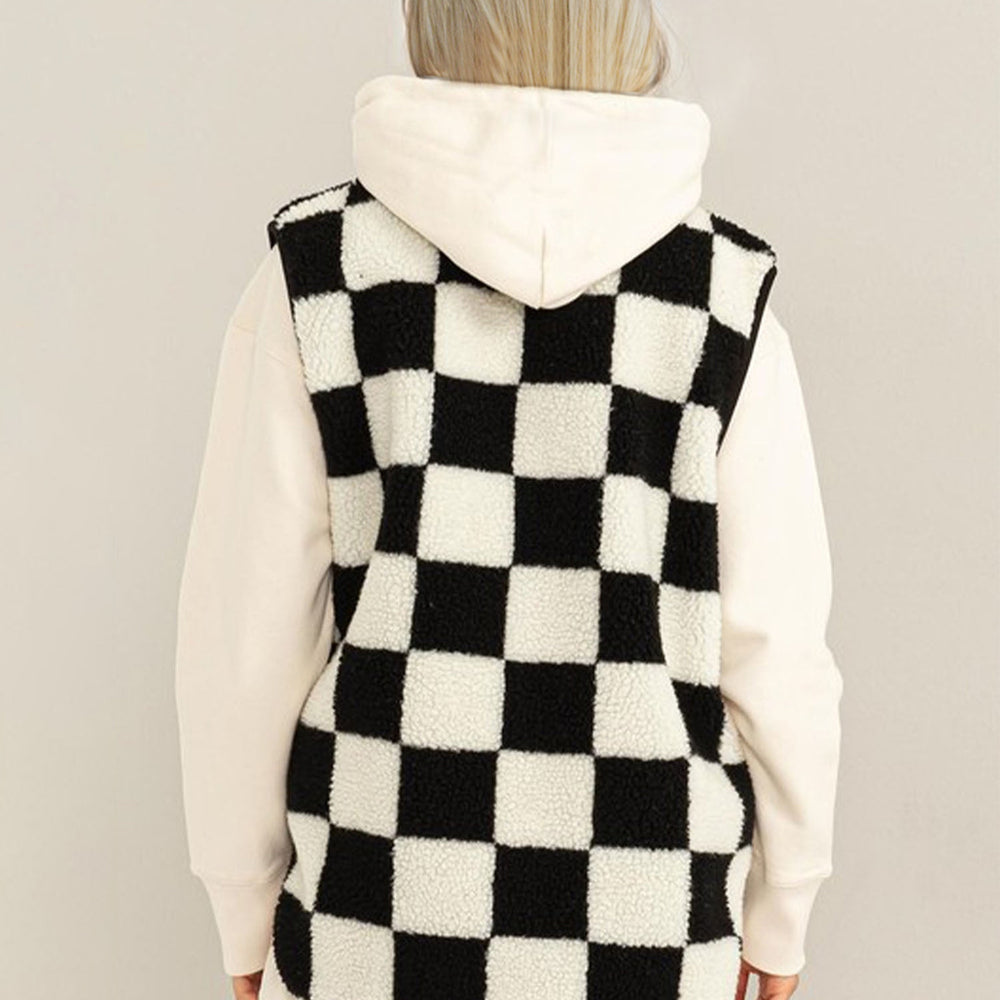 Double Take Full Size Zip Up Checkered Vest Cost