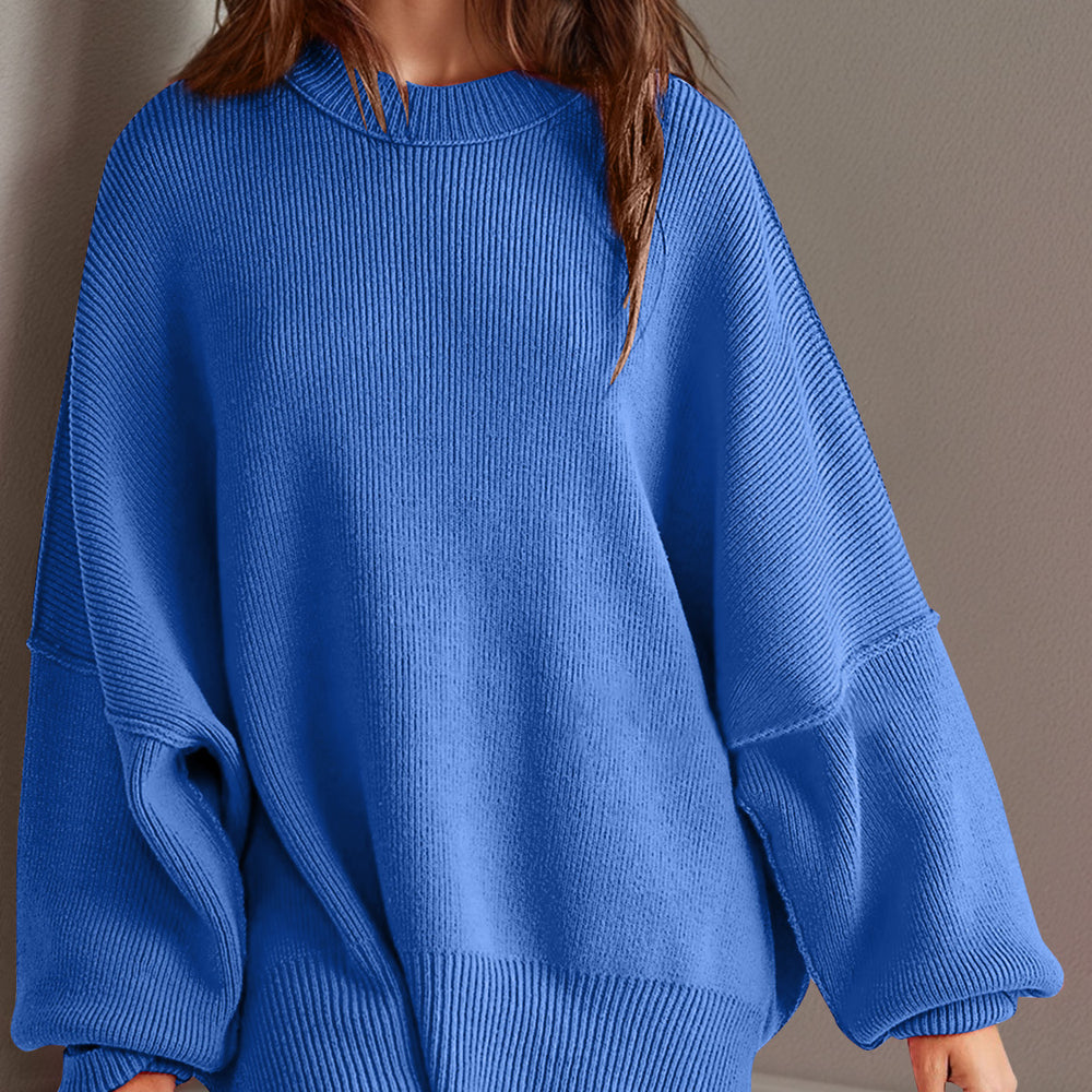 
                      
                        Side Slit Round Neck Long Sleeve Sweater
                      
                    