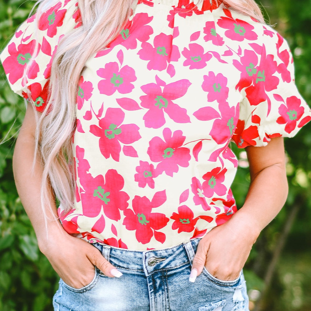 
                      
                        Printed Mock Neck Puff Sleeve Blouse
                      
                    