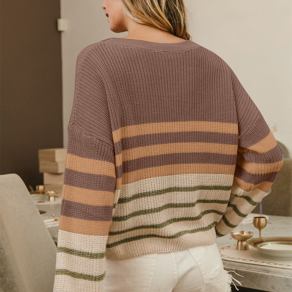 Color Block Striped Long Sleeve Sweater