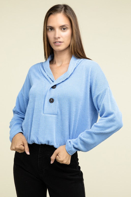 
                      
                        Textured Line Elastic Waist Pullover Top
                      
                    