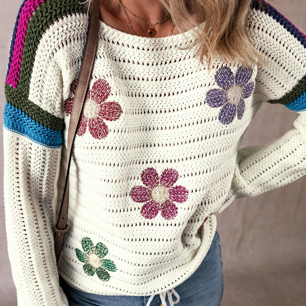 
                      
                        Flower Round Neck Long Sleeve Sweater
                      
                    