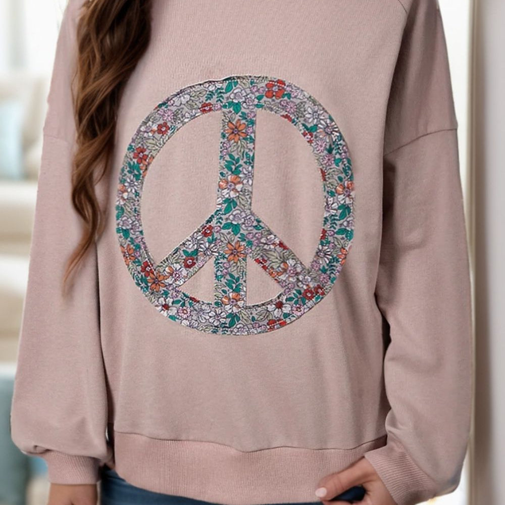 Peace Sign Applique Long Sleeve Sweatshirt