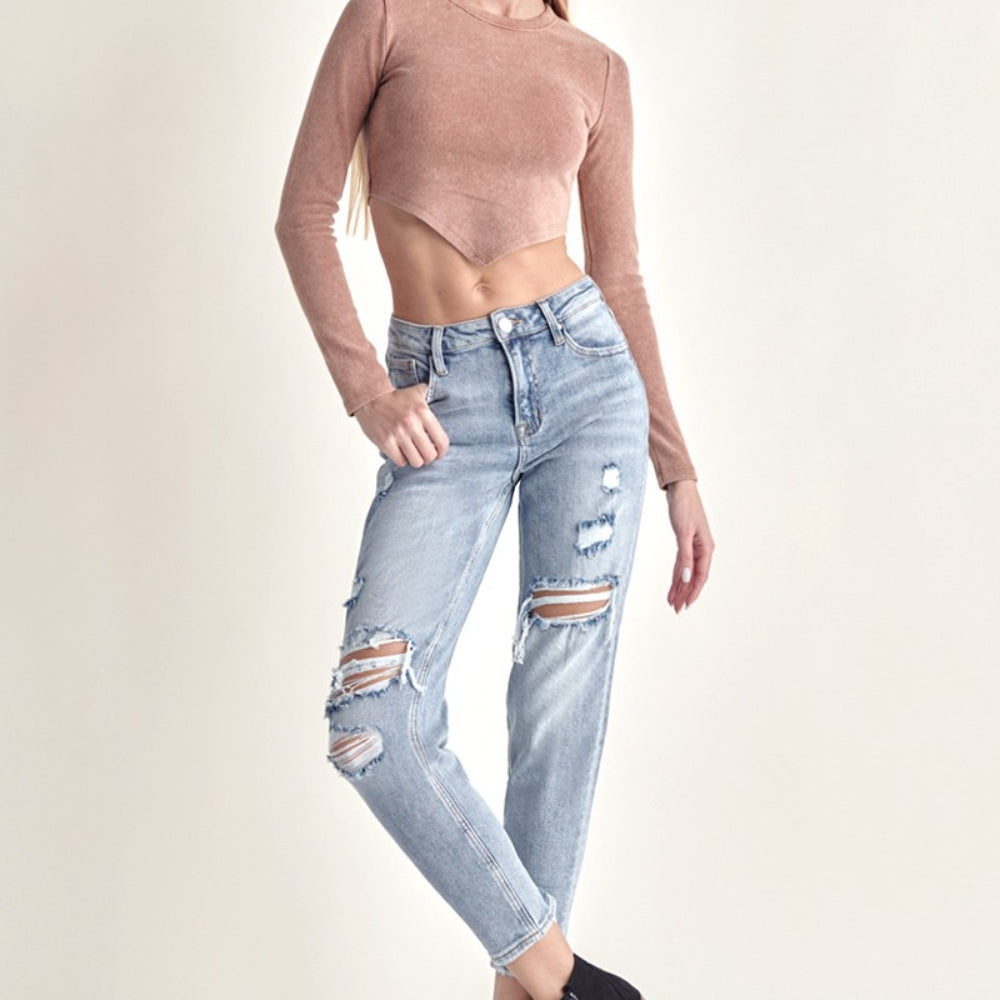 
                      
                        RISEN Distressed Slim Cropped Jeans
                      
                    