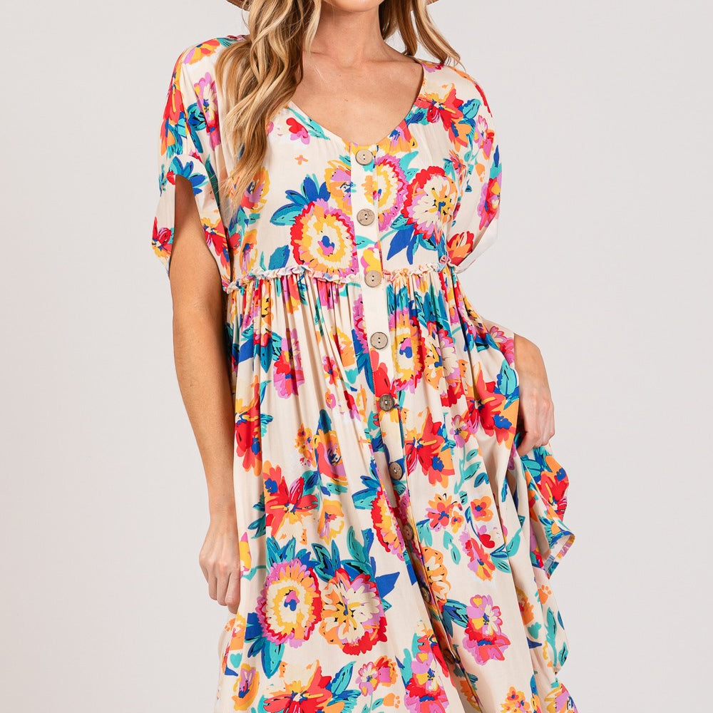 
                      
                        Floral Button-Down Short Sleeve Dress
                      
                    