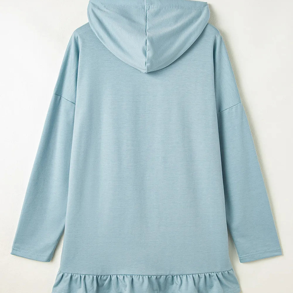 
                      
                        Drawstring Ruffled Dropped Shoulder Long Sleeve Hoodie
                      
                    