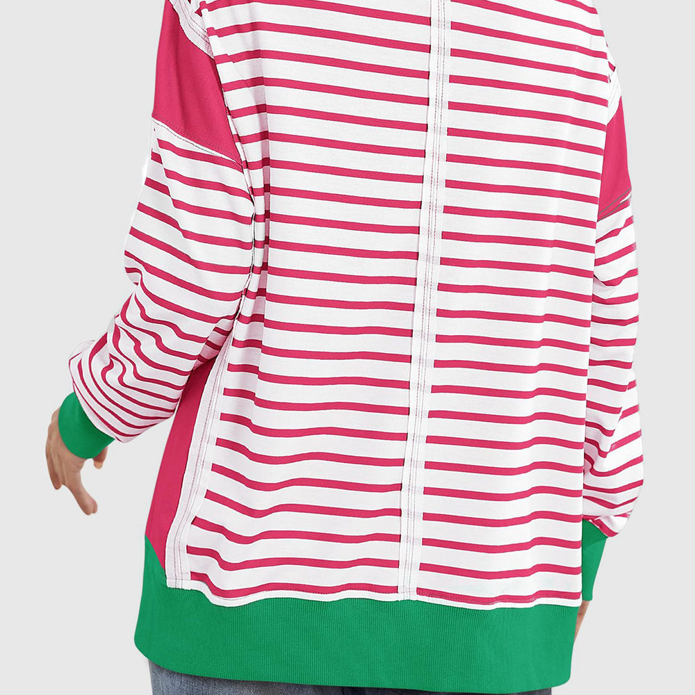 
                      
                        Slit Exposed Seam Striped Long Sleeve Sweatshirt
                      
                    