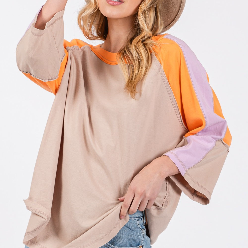 
                      
                        Color Block Curved Hem T-Shirt
                      
                    