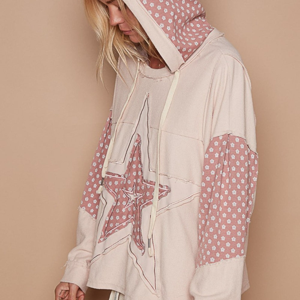 Star Patchwork Raw Edge French Terry Hoodie