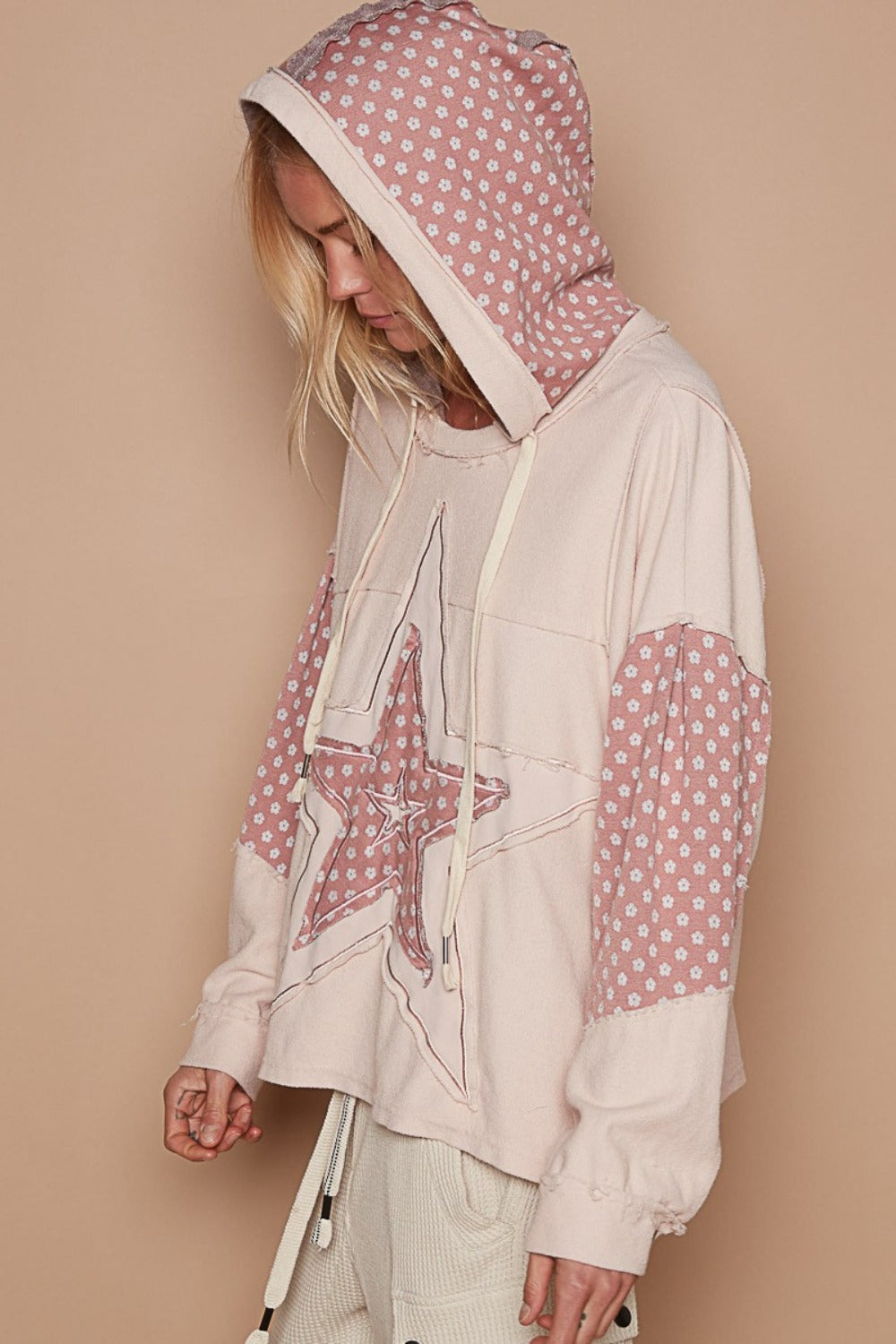 Star Patchwork Raw Edge French Terry Hoodie