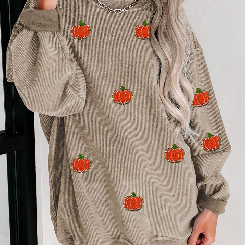 Pumpkin Round Neck Long Sleeve Sweatshirt