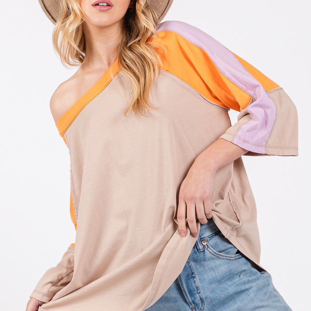 Color Block Curved Hem T-Shirt