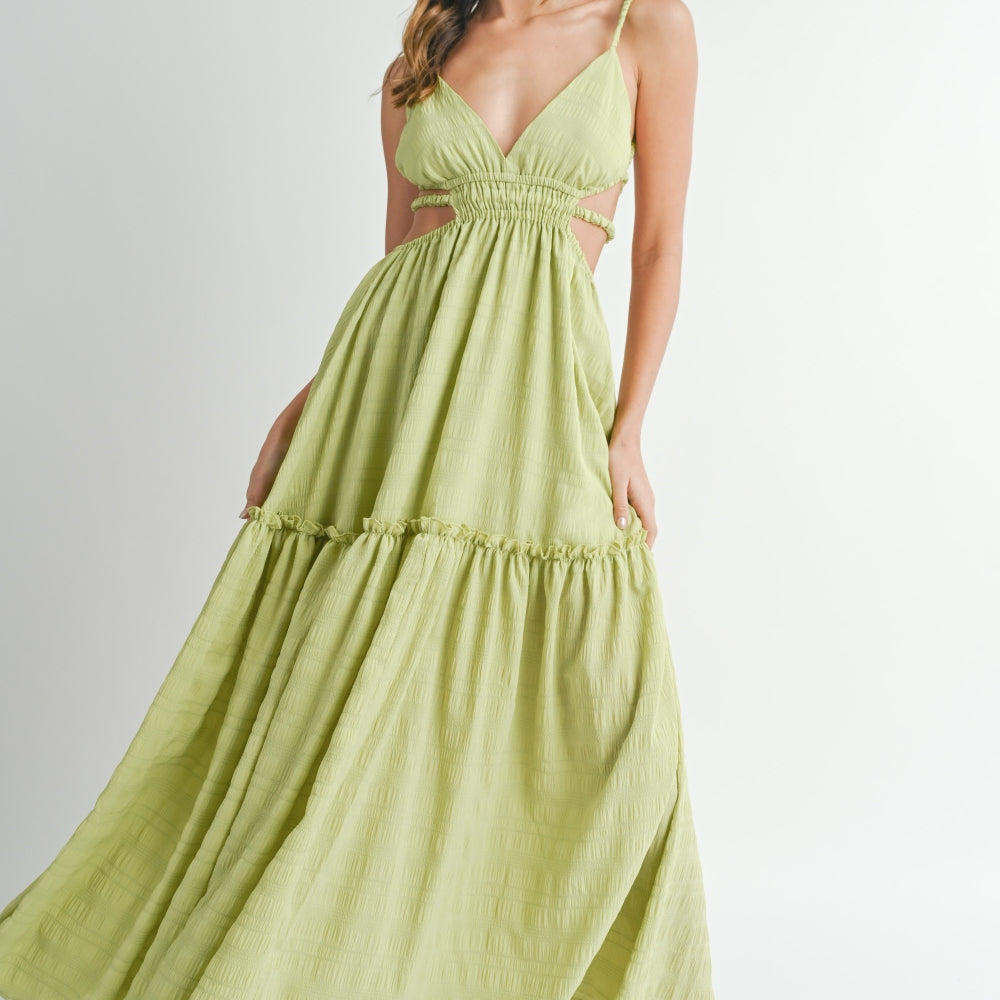 Cutout Waist Backless Maxi Dress