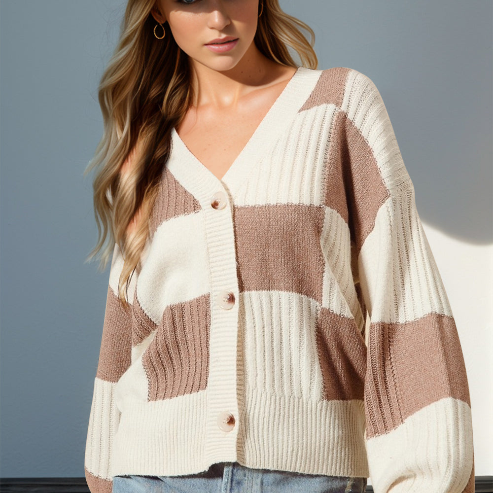 Checkered Dropped Shoulder Cardigan