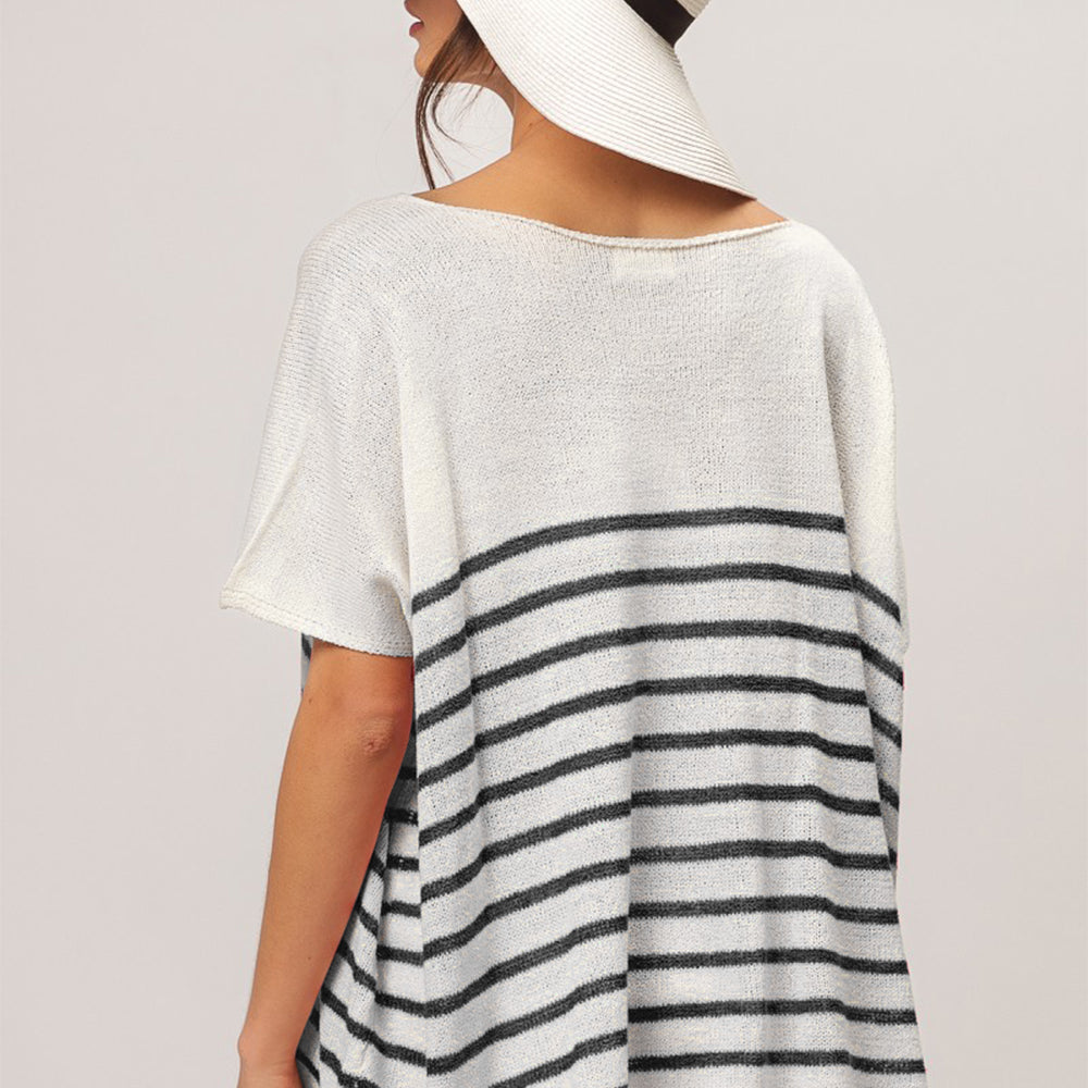 V Neck Striped Short Sleeve Top