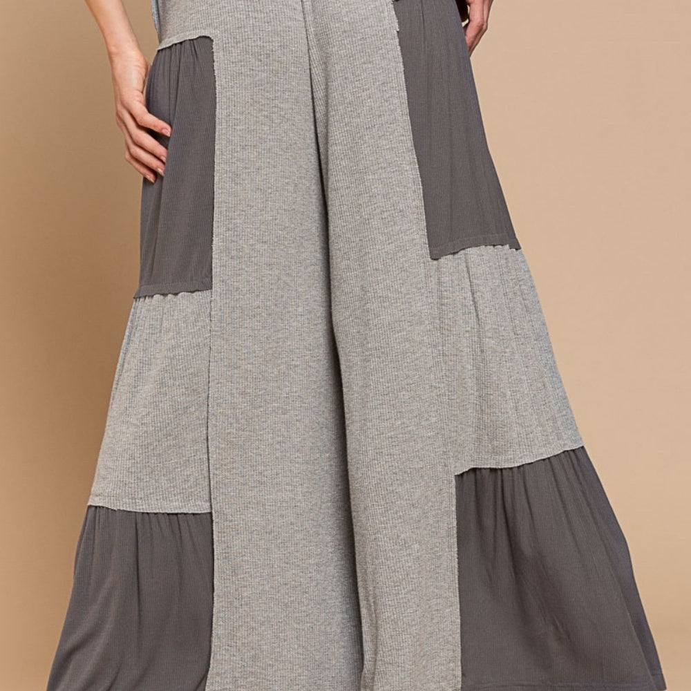 Ribbed Contrast Wide Leg Pants