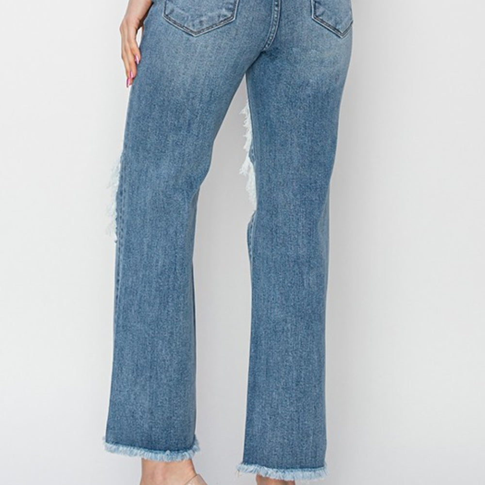 
                      
                        RISEN High Rise Distressed Crop Straight Jeans
                      
                    