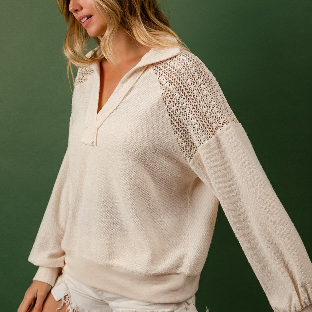 French Terry Lace Shoulder Top