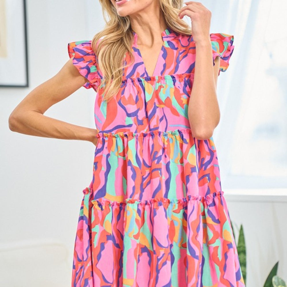 
                      
                        Printed Ruffle Cap Sleeve Tiered Dress
                      
                    