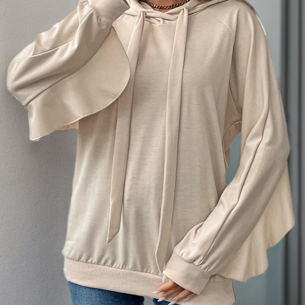 
                      
                        Drawstring Ruffled Long Sleeve Hoodie
                      
                    