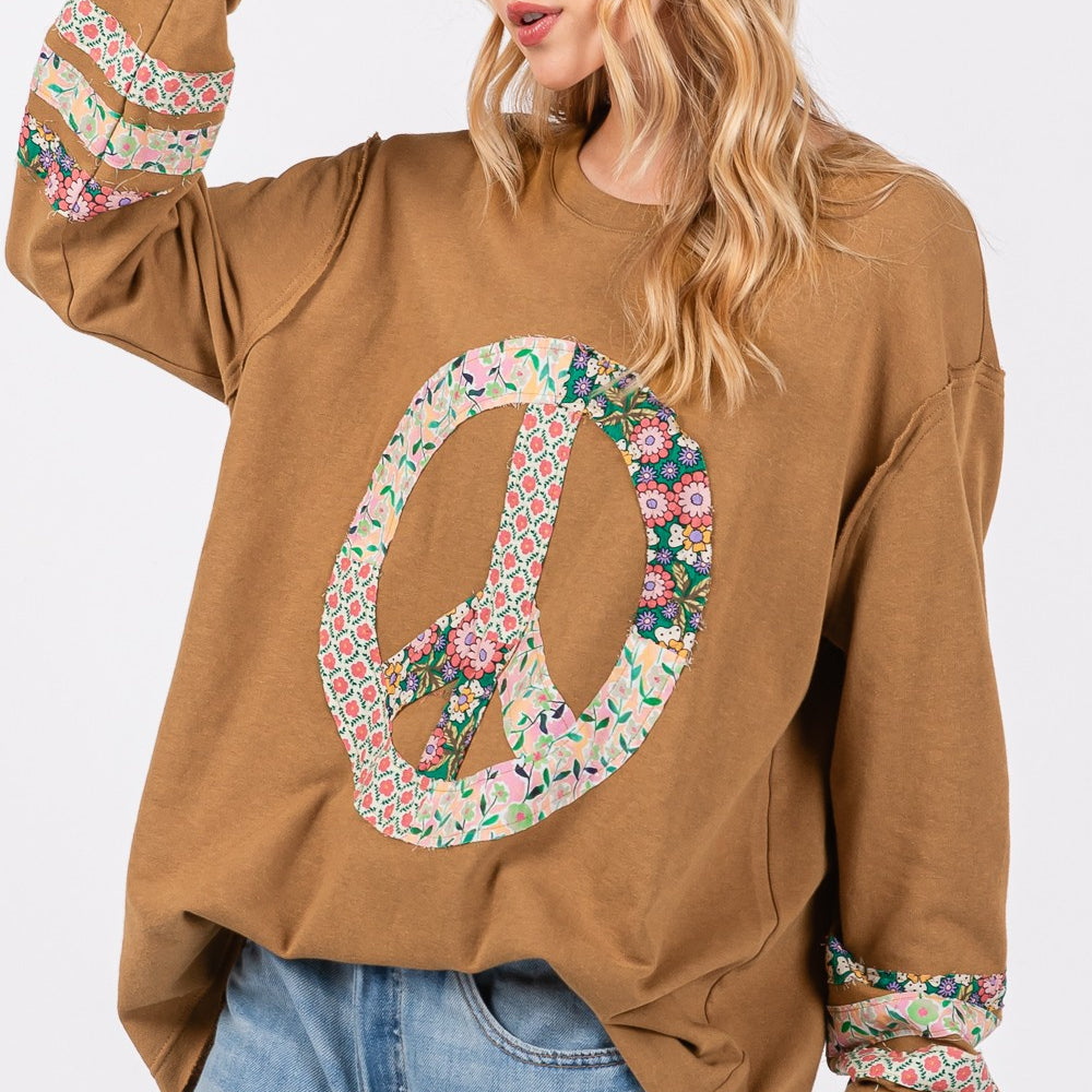 Peace Applique Patch Long Sleeve Top