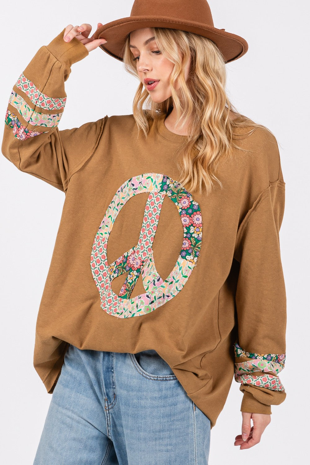 Peace Applique Patch Long Sleeve Top