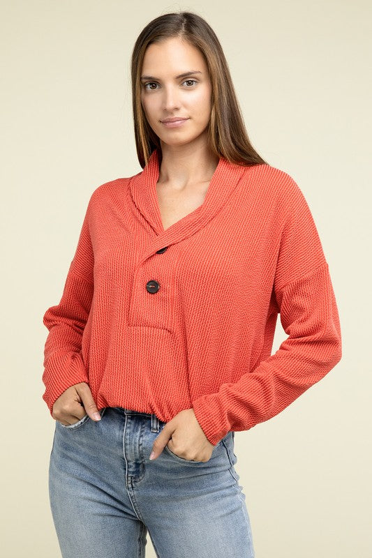 
                      
                        Textured Line Elastic Waist Pullover Top
                      
                    