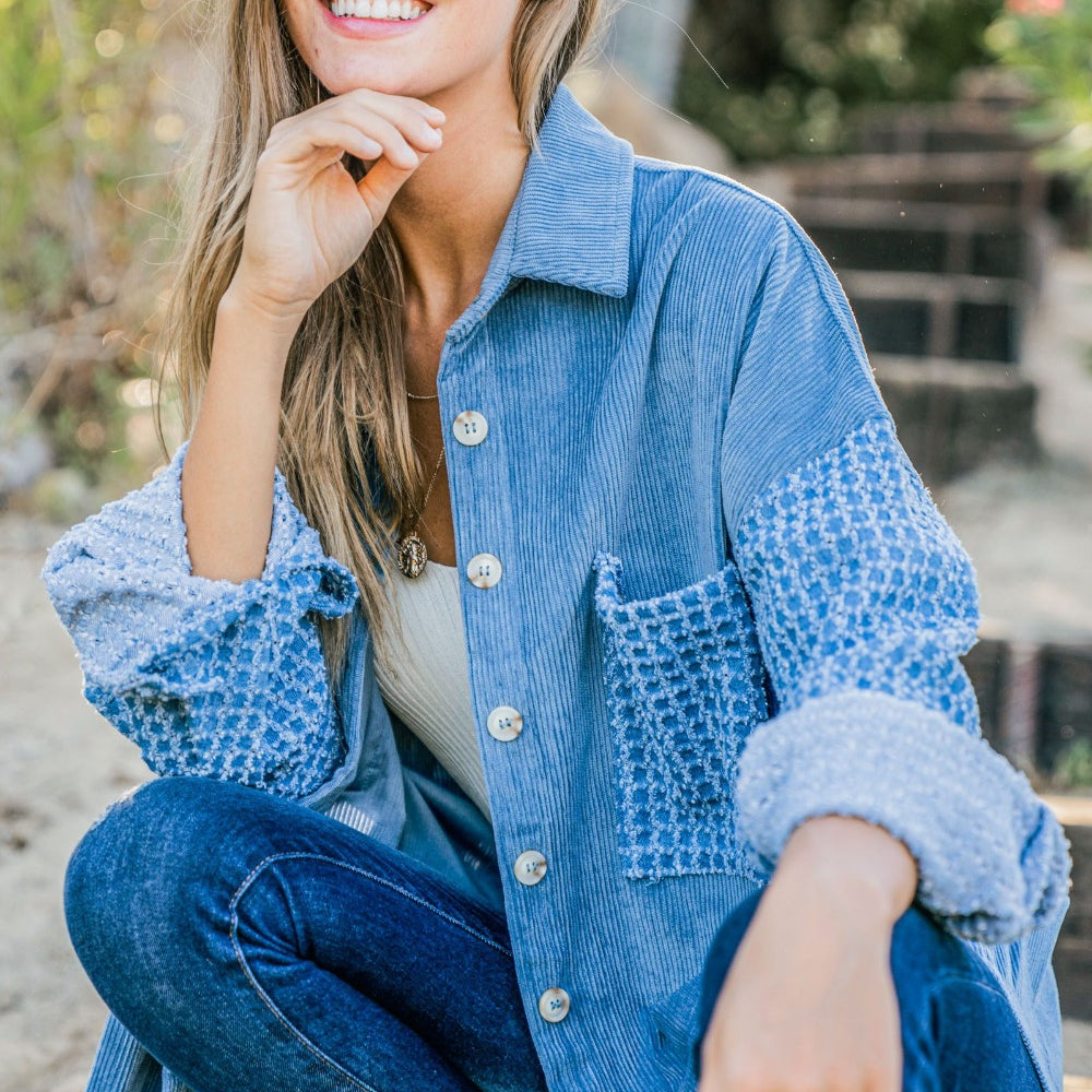 
                      
                        Button Down Corduroy Contrast Texture Long Sleeve Shacket
                      
                    