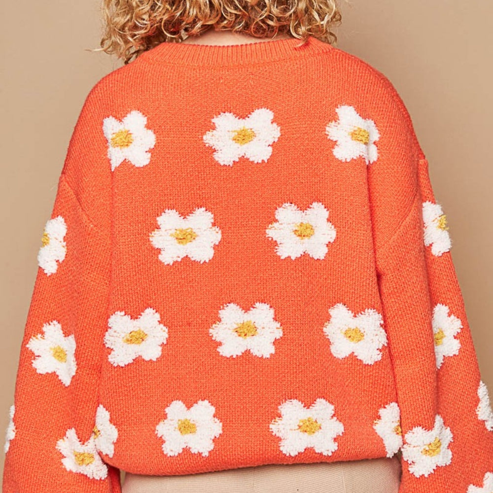 Daisy Pattern Drop Shoulder Sweater