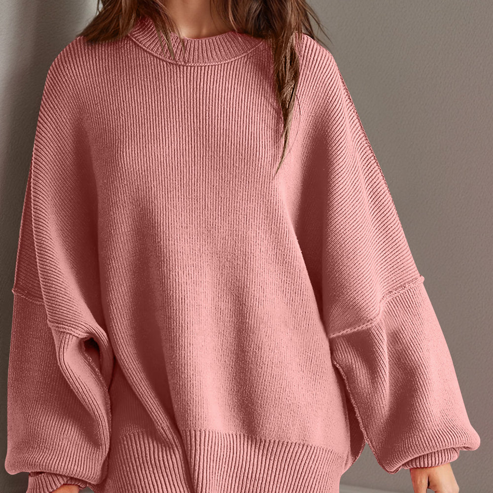 
                      
                        Side Slit Round Neck Long Sleeve Sweater
                      
                    