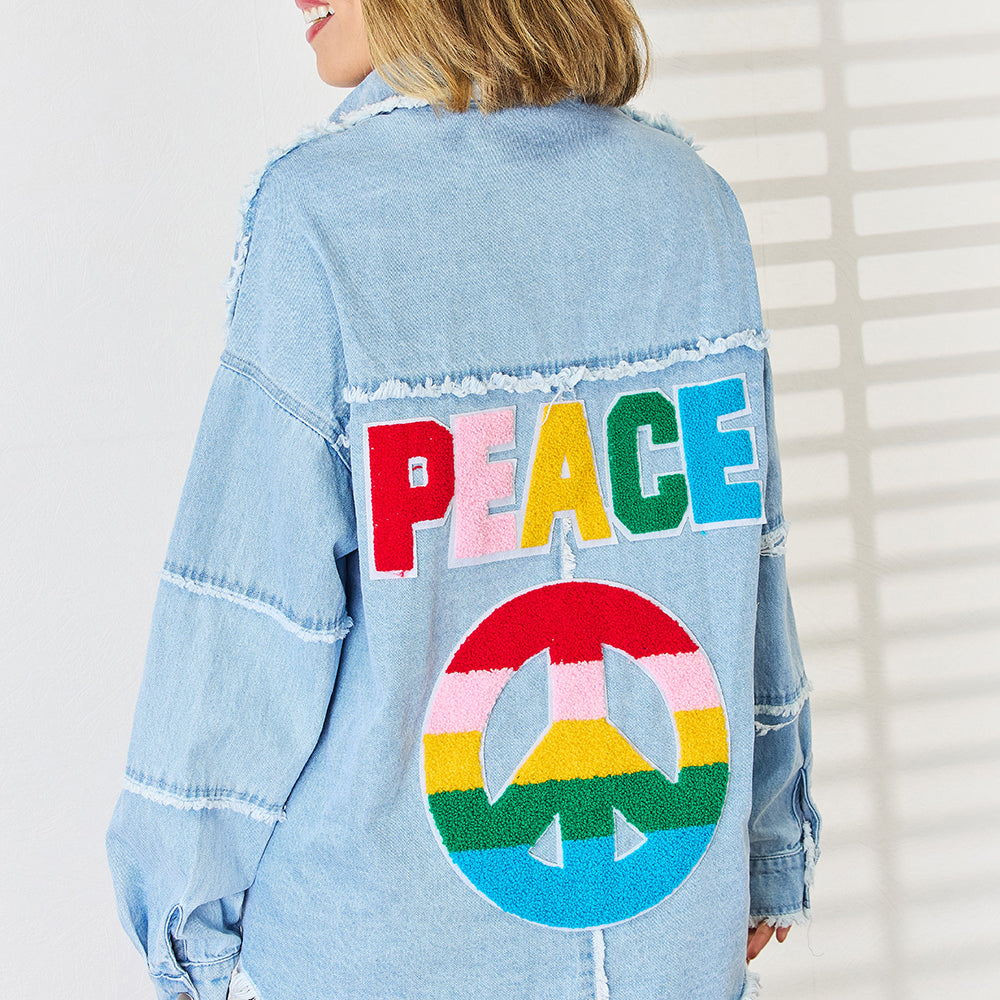 
                      
                        PEACE Raw Hem Dropped Shoulder Denim Top
                      
                    