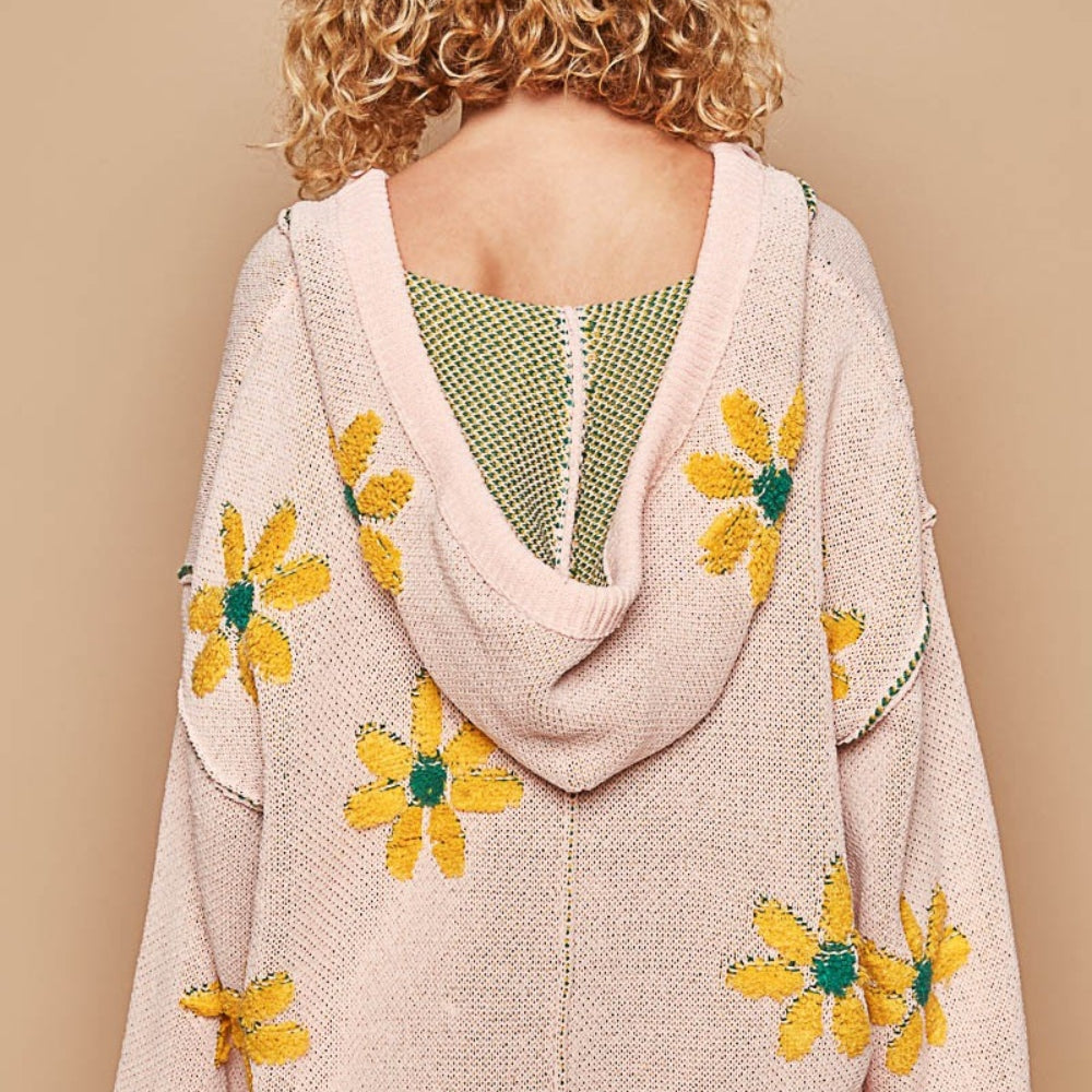 Floral Pattern Hooded High-Low Sweater