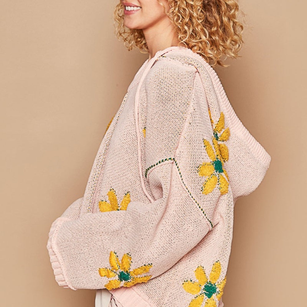 
                      
                        Floral Pattern Hooded High-Low Sweater
                      
                    