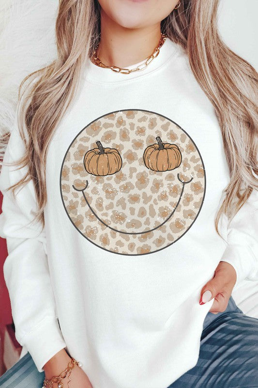 LEOPARD PUMPKIN EYES HAPPY FACE Graphic Sweatshirt