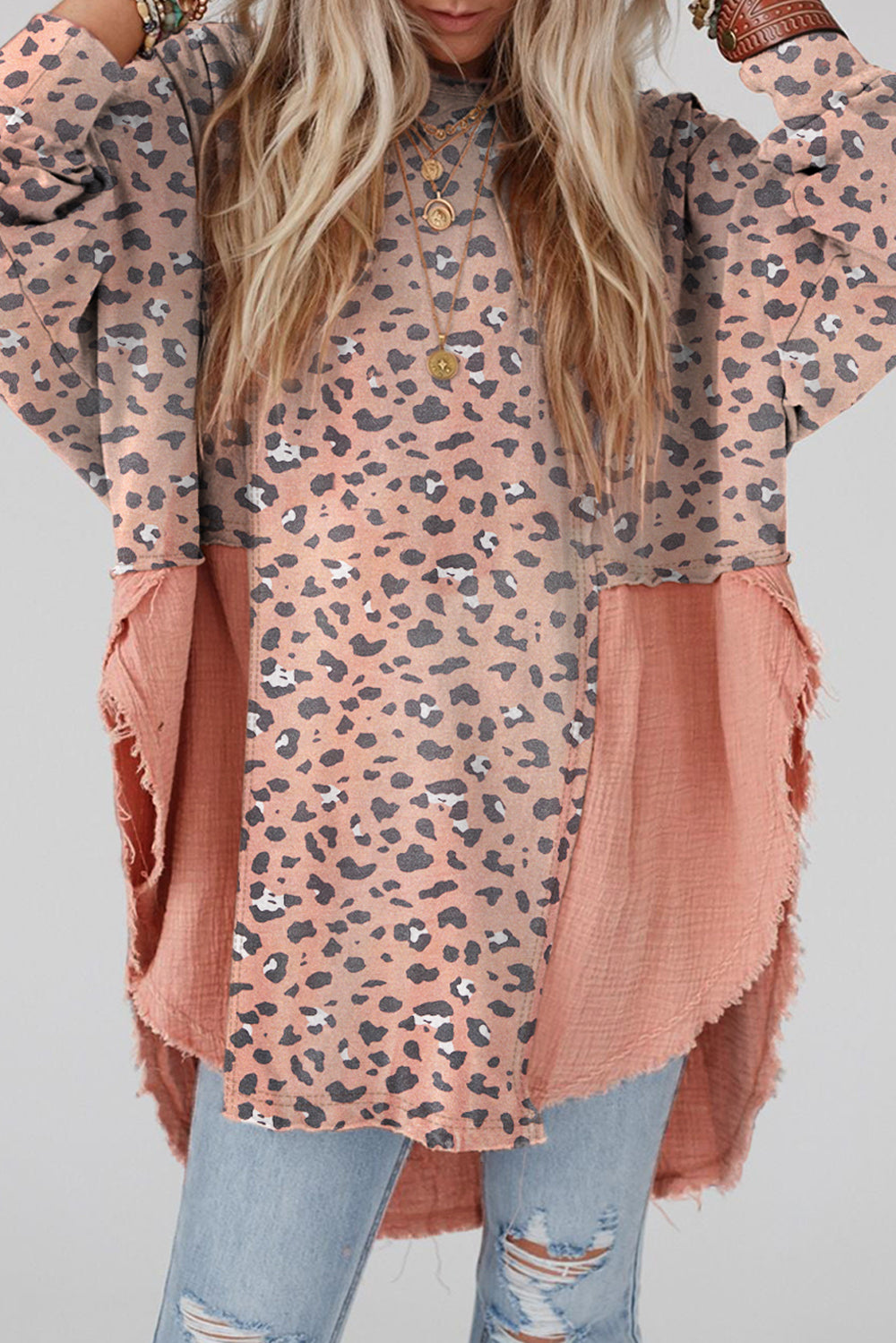 Textured Leopard Dropped Shoulder Blouse