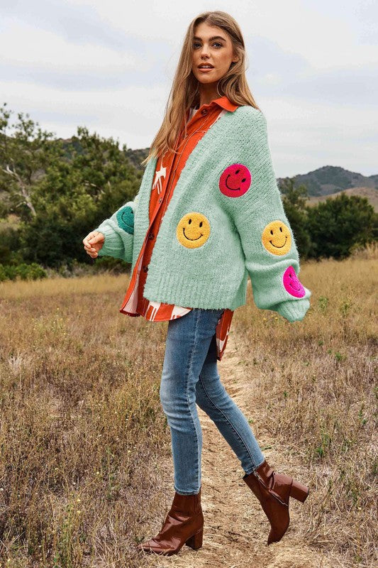 
                      
                        The Fuzzy Smile Long Bell Sleeve Knit Cardigan
                      
                    