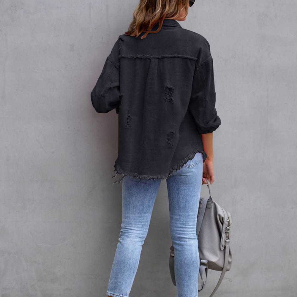 
                      
                        Distressed Drop Shoulder Denim Jacket
                      
                    