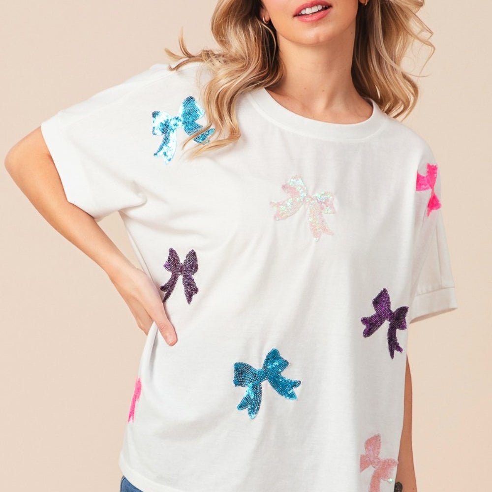 
                      
                        Sequin Bow Patch Short Sleeve T-Shirt
                      
                    