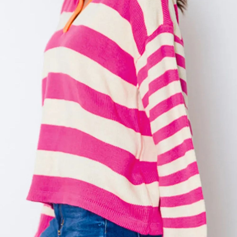 
                      
                        Contrast Stripes Johnny Collar Long Sleeve Sweater
                      
                    