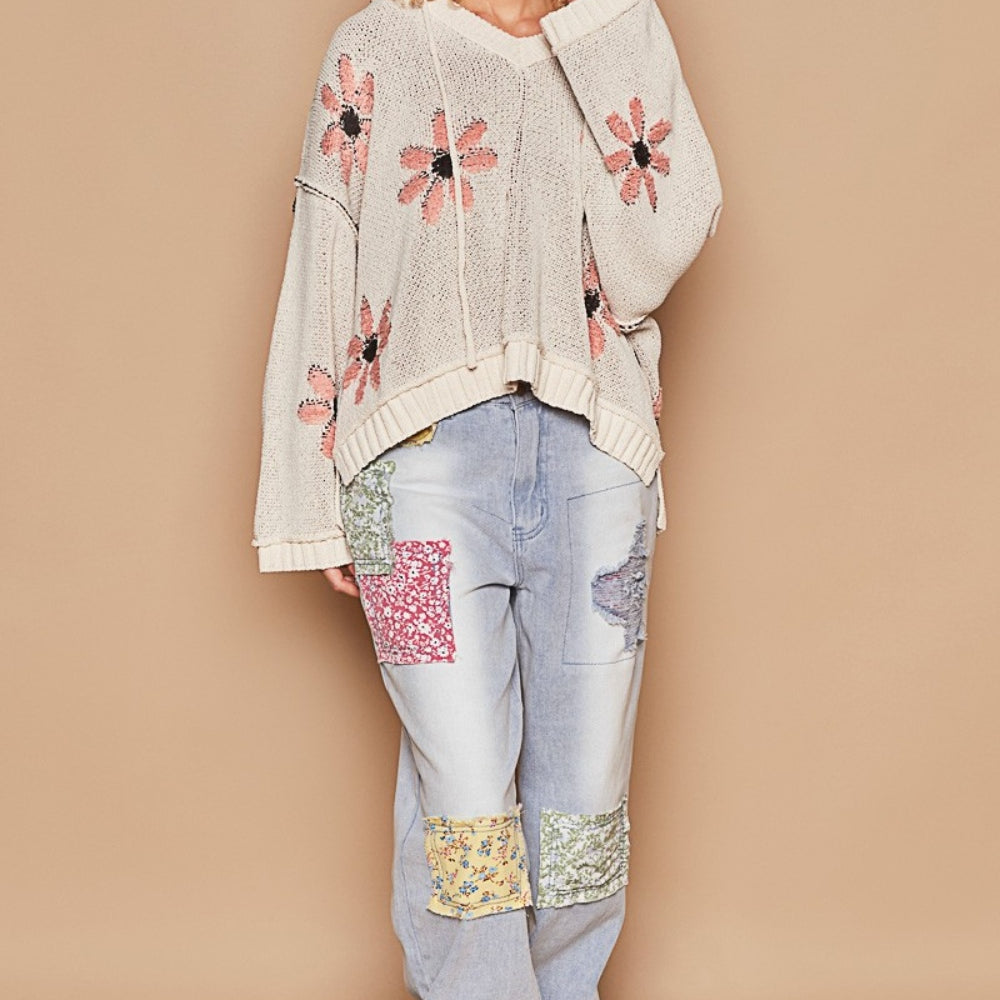 
                      
                        Floral Pattern Hooded High-Low Sweater
                      
                    