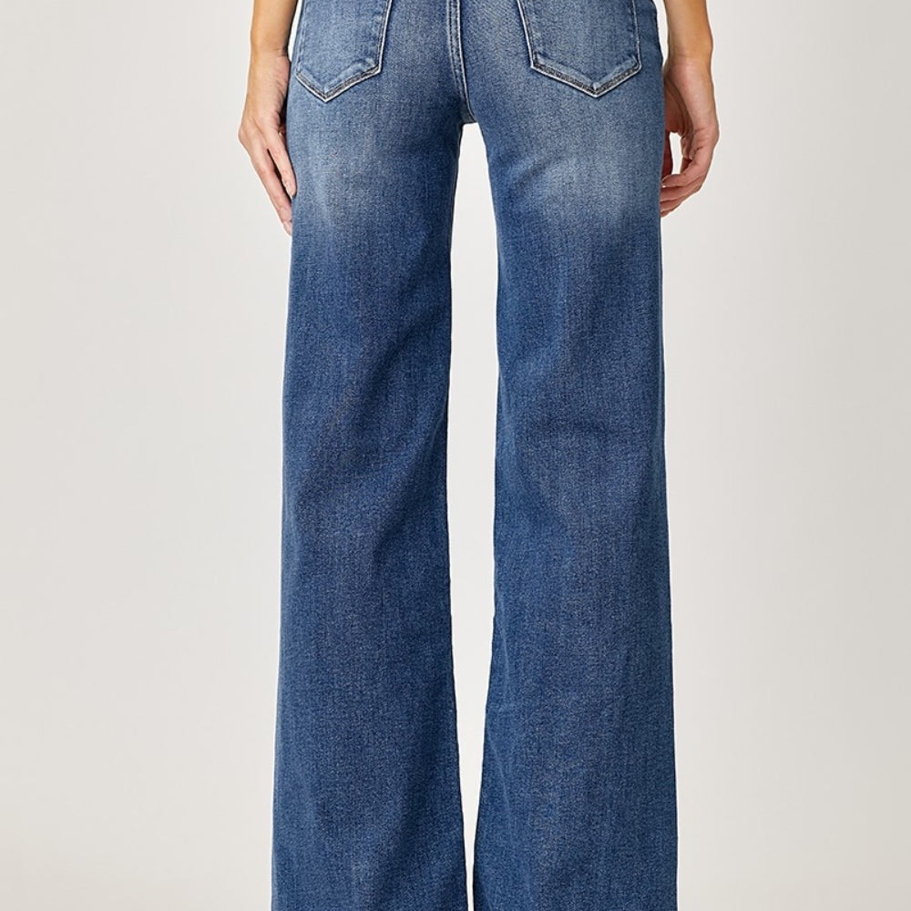 Risen Full Size High Rise Frayed Hem Wide Leg Jeans