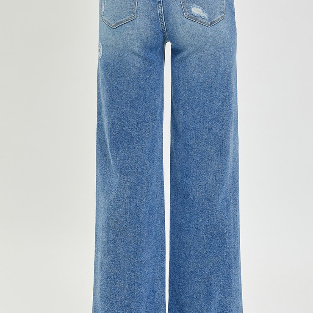 
                      
                        Risen High Rise Frayed Hem Wide Leg Jeans
                      
                    