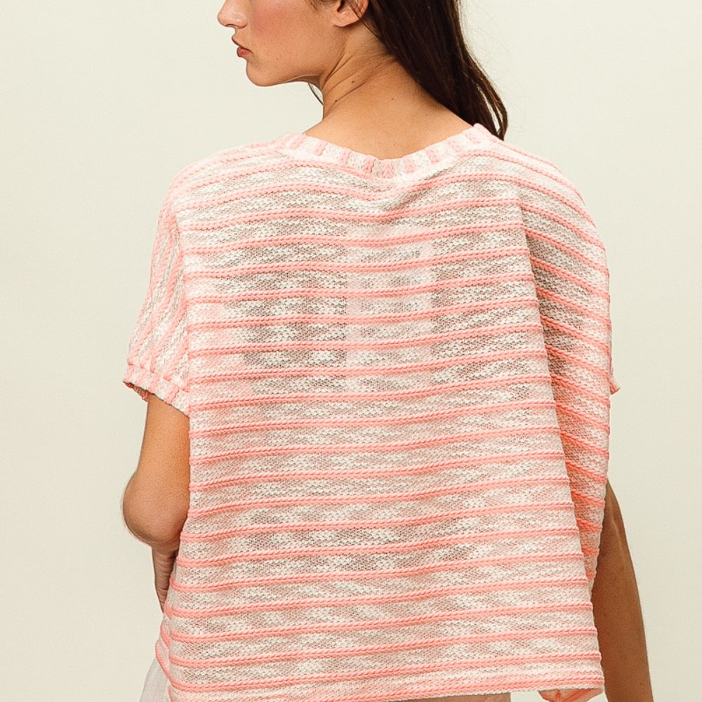 Braid Striped Short Sleeve Round Neck T-Shirt