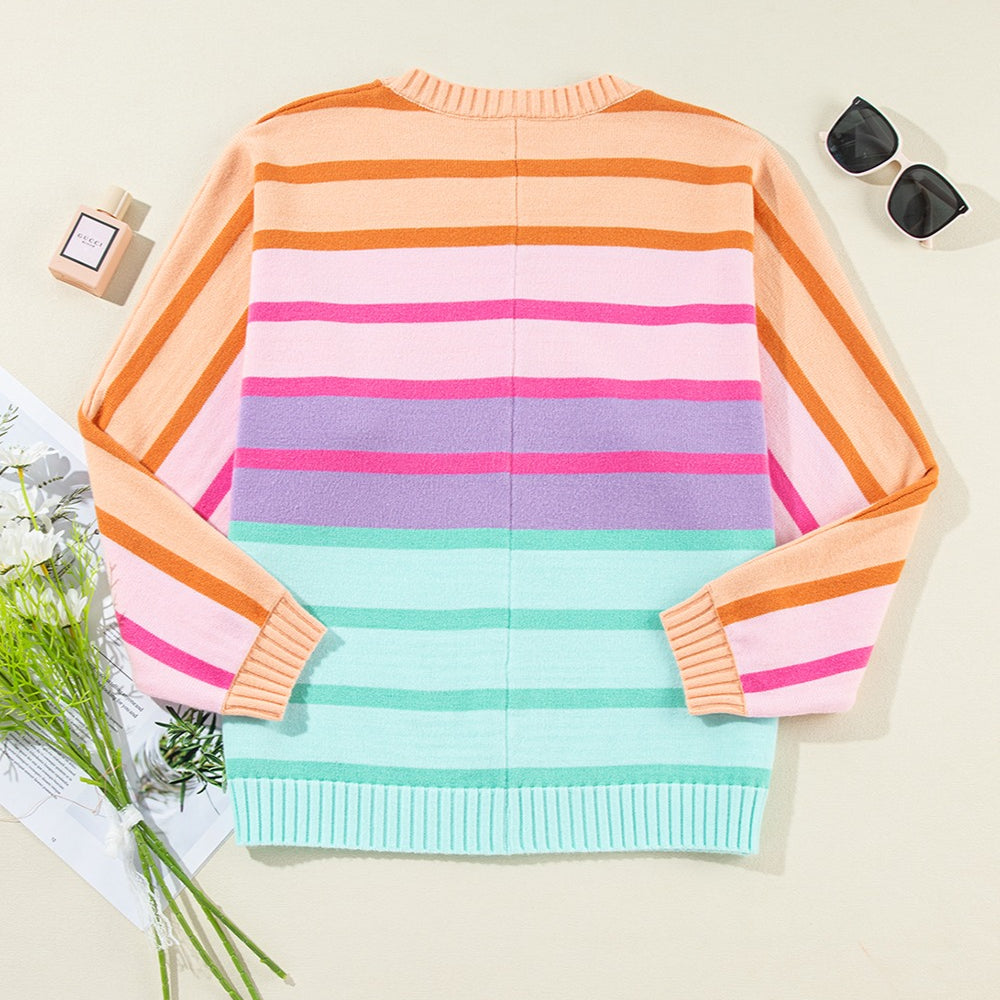 
                      
                        Contrast Striped Round Neck Long Sleeve Knit Top
                      
                    