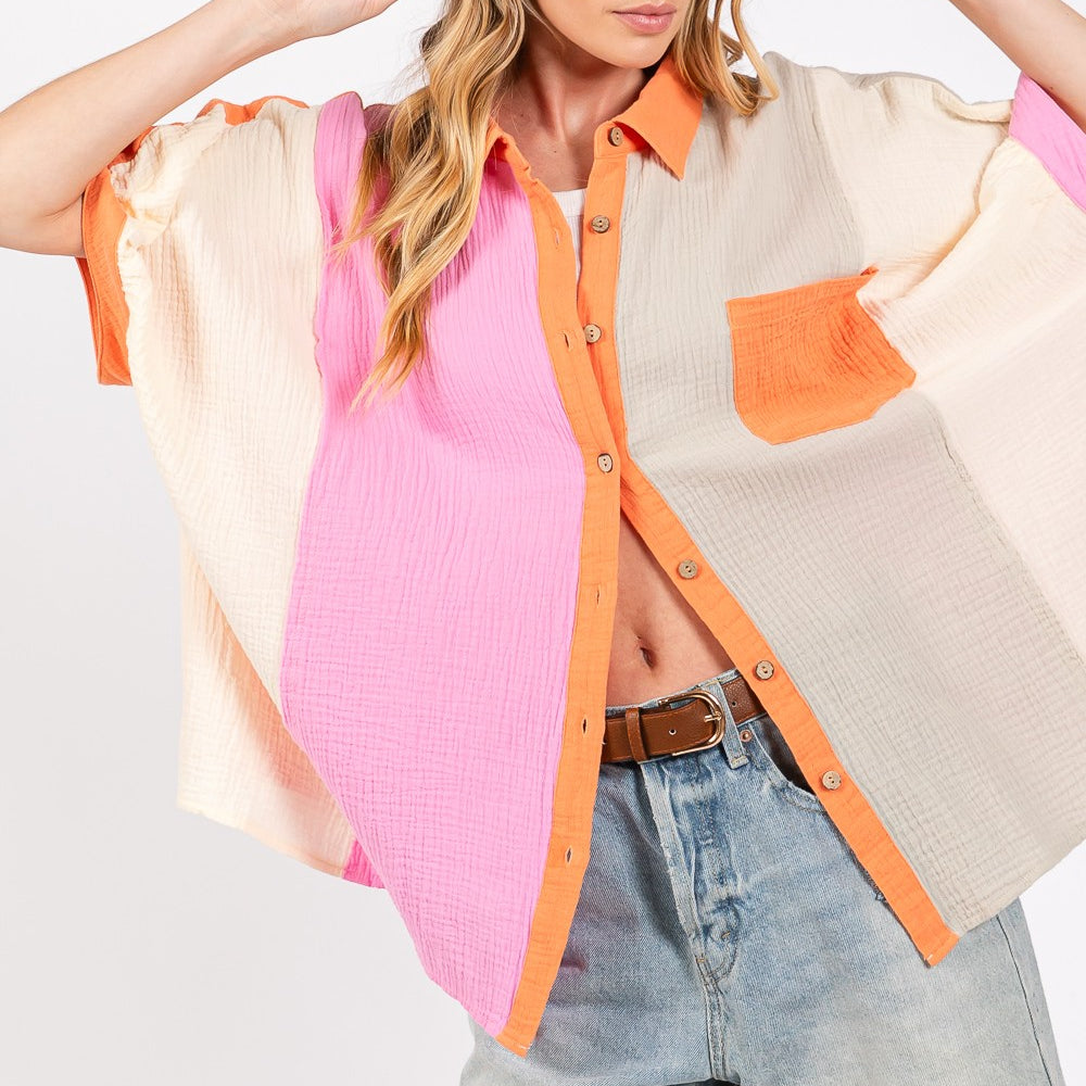 
                      
                        Color Block Button-Down Shirt
                      
                    