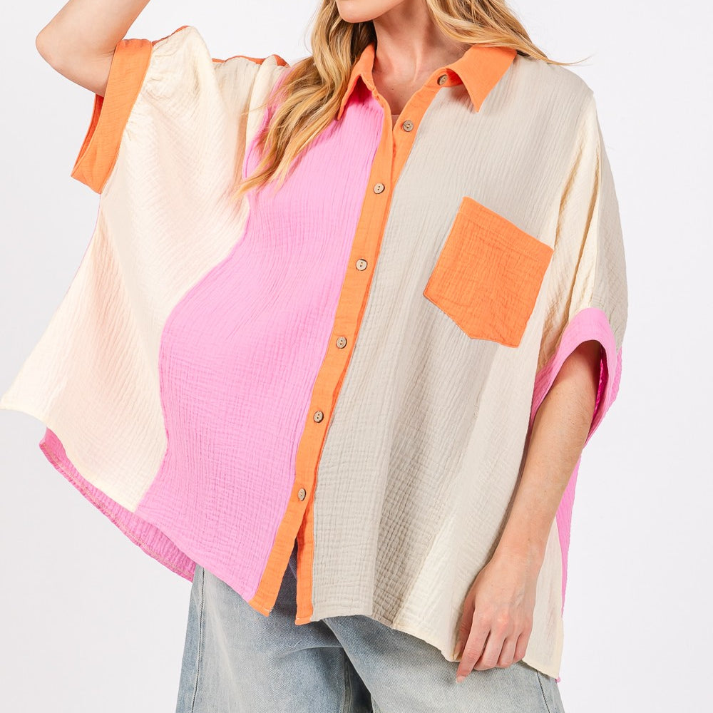 
                      
                        Color Block Button-Down Shirt
                      
                    