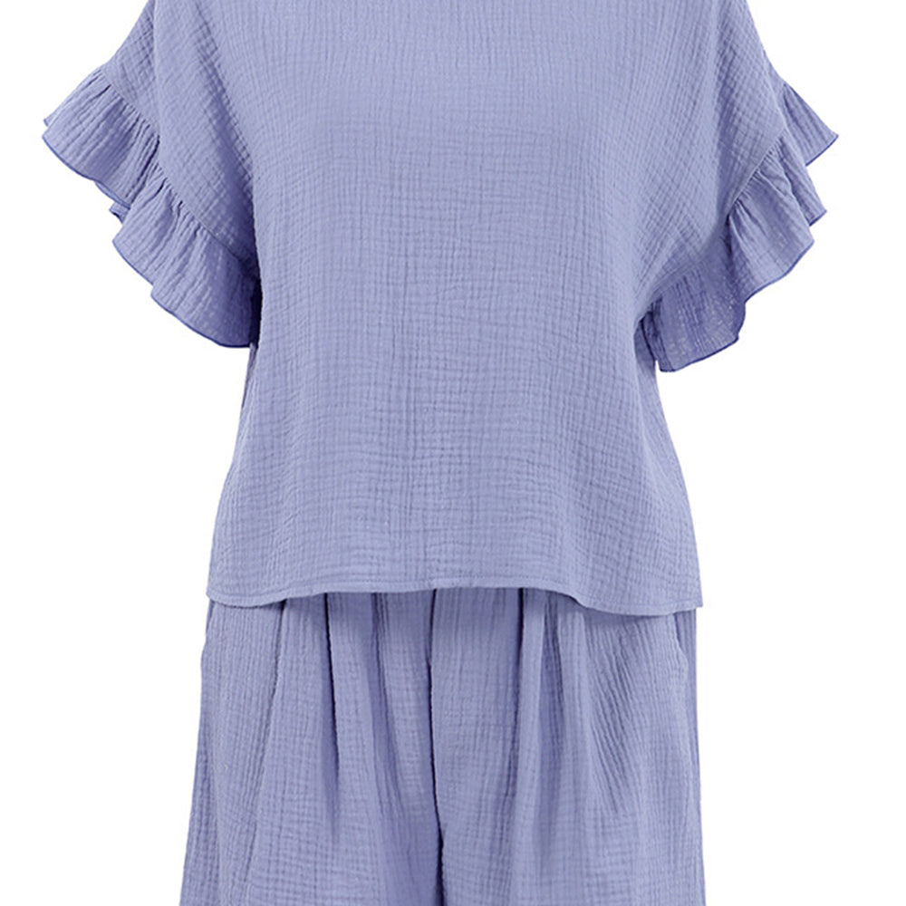 
                      
                        Ruffled Round Neck Top and Shorts Set
                      
                    