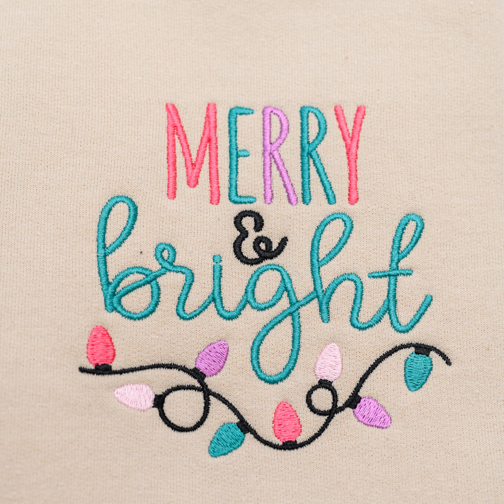 PREORDER: Merry & Bright Embroidered Sweatshirt in Sand