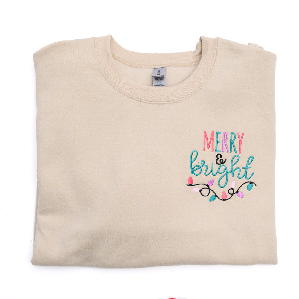 PREORDER: Merry & Bright Embroidered Sweatshirt in Sand